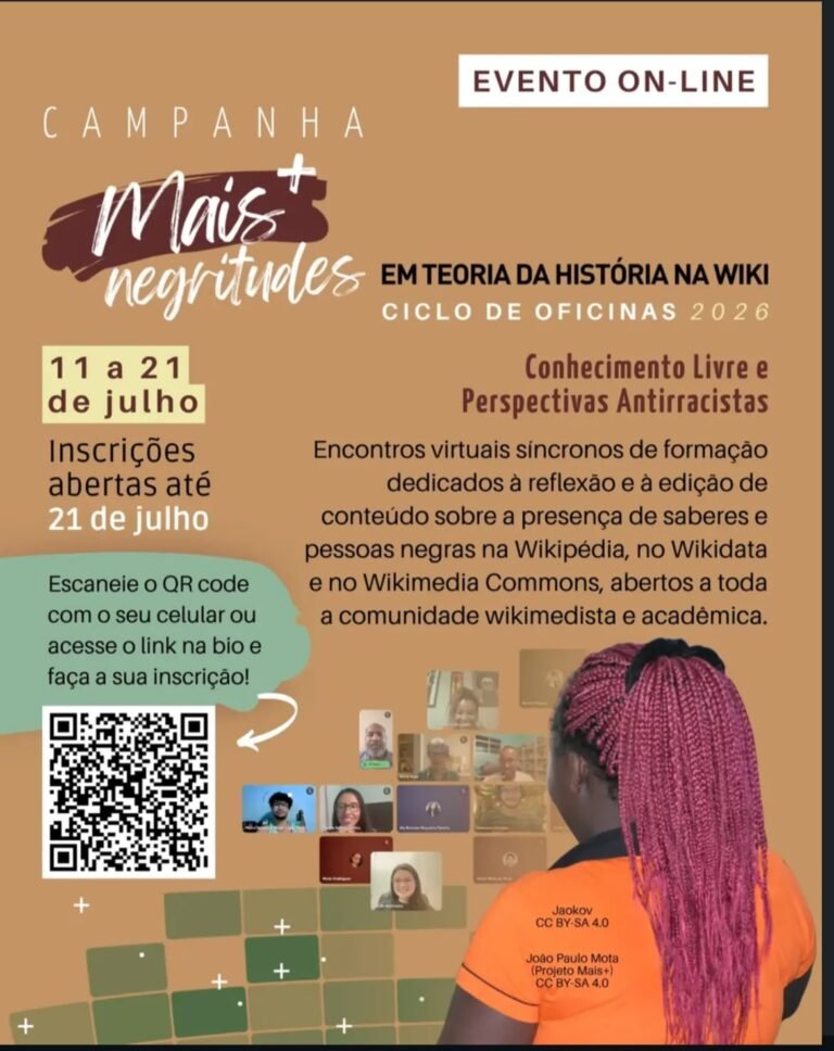 ​Centro Palmares apoia Ciclo de Oficinas Mais+ Negritudes na Wiki; inscrições abertas